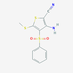 molecular formula C12H10N2O2S3 B371072 3-Amino-5-(methylsulfanyl)-4-(phenylsulfonyl)-2-thiophenecarbonitrile 