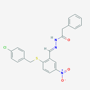 molecular formula C22H18ClN3O3S B371293 N'-{2-[(4-chlorobenzyl)sulfanyl]-5-nitrobenzylidene}-2-phenylacetohydrazide CAS No. 329058-85-7