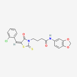 molecular formula C21H17ClN2O4S2 B3713139 N-(1,3-benzodioxol-5-yl)-4-[(5E)-5-[(2-chlorophenyl)methylidene]-4-oxo-2-sulfanylidene-1,3-thiazolidin-3-yl]butanamide 