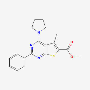 molecular formula C19H19N3O2S B3715258 methyl 5-methyl-2-phenyl-4-(1-pyrrolidinyl)thieno[2,3-d]pyrimidine-6-carboxylate 