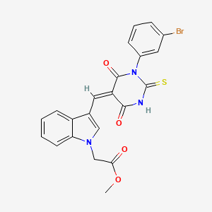 molecular formula C22H16BrN3O4S B3715532 methyl (3-{(E)-[1-(3-bromophenyl)-4,6-dioxo-2-thioxotetrahydropyrimidin-5(2H)-ylidene]methyl}-1H-indol-1-yl)acetate 