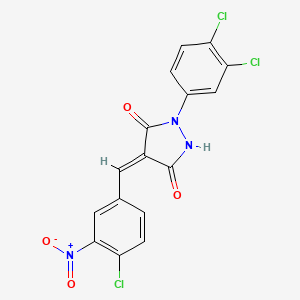 molecular formula C16H8Cl3N3O4 B3716061 (4E)-4-[(4-chloro-3-nitrophenyl)methylidene]-1-(3,4-dichlorophenyl)pyrazolidine-3,5-dione 