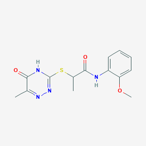 molecular formula C14H16N4O3S B3717198 N-(2-methoxyphenyl)-2-[(6-methyl-5-oxo-4,5-dihydro-1,2,4-triazin-3-yl)thio]propanamide 