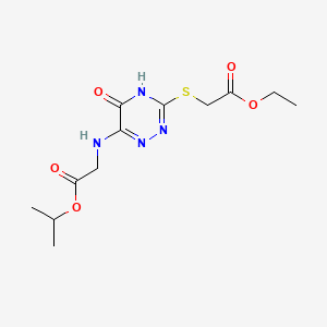 molecular formula C12H18N4O5S B3717405 ETHYL 2-[(5-OXO-6-{[2-OXO-2-(PROPAN-2-YLOXY)ETHYL]AMINO}-4,5-DIHYDRO-1,2,4-TRIAZIN-3-YL)SULFANYL]ACETATE 