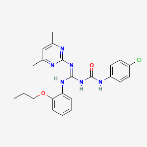 molecular formula C23H25ClN6O2 B3717448 N-(4-chlorophenyl)-N'-[[(4,6-dimethyl-2-pyrimidinyl)amino](2-propoxyanilino)methylene]urea 