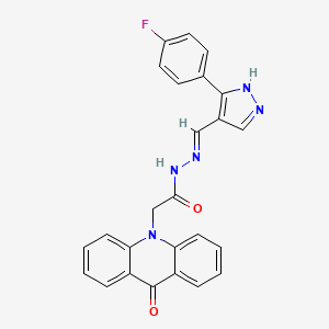 molecular formula C25H18FN5O2 B3717487 N'-[(E)-[3-(4-FLUOROPHENYL)-1H-PYRAZOL-4-YL]METHYLIDENE]-2-(9-OXO-9,10-DIHYDROACRIDIN-10-YL)ACETOHYDRAZIDE 