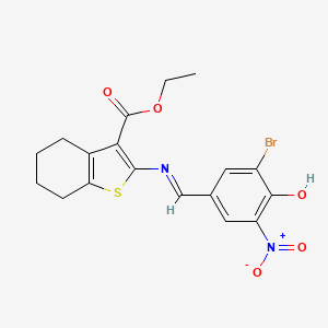 molecular formula C18H17BrN2O5S B3717596 ETHYL 2-{[(E)-1-(3-BROMO-4-HYDROXY-5-NITROPHENYL)METHYLIDENE]AMINO}-4,5,6,7-TETRAHYDRO-1-BENZOTHIOPHENE-3-CARBOXYLATE 