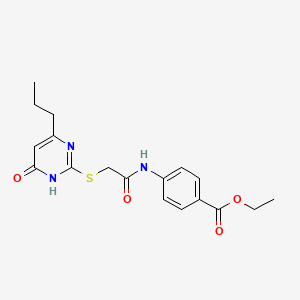 molecular formula C18H21N3O4S B3717626 ethyl 4-({[(4-hydroxy-6-propyl-2-pyrimidinyl)thio]acetyl}amino)benzoate 