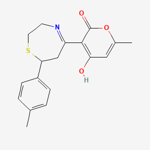 molecular formula C18H19NO3S B3717658 4-Hydroxy-6-methyl-3-[7-(4-methylphenyl)-2,3,6,7-tetrahydro-1,4-thiazepin-5-yl]pyran-2-one 