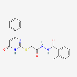molecular formula C20H18N4O3S B3717931 N'~1~-{2-[(4-HYDROXY-6-PHENYL-2-PYRIMIDINYL)SULFANYL]ACETYL}-2-METHYLBENZOHYDRAZIDE 