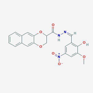 molecular formula C21H17N3O7 B3718126 N-[(Z)-(2-hydroxy-3-methoxy-5-nitrophenyl)methylideneamino]-2,3-dihydrobenzo[g][1,4]benzodioxine-3-carboxamide 
