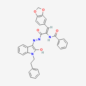 molecular formula C33H26N4O5 B3718131 N-[(1E)-1-(1,3-benzodioxol-5-yl)-3-oxo-3-{2-[2-oxo-1-(2-phenylethyl)-1,2-dihydro-3H-indol-3-ylidene]hydrazinyl}prop-1-en-2-yl]benzamide 