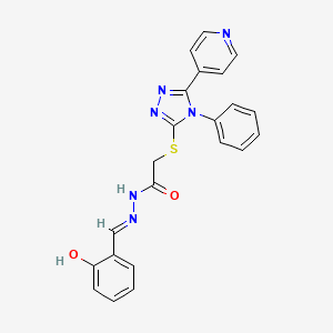molecular formula C22H18N6O2S B3718179 N-[(E)-(2-hydroxyphenyl)methylideneamino]-2-[(4-phenyl-5-pyridin-4-yl-1,2,4-triazol-3-yl)sulfanyl]acetamide 
