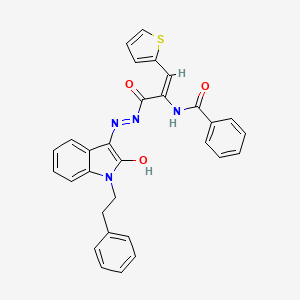 molecular formula C30H24N4O3S B3718183 N-[1-({2-[2-oxo-1-(2-phenylethyl)-1,2-dihydro-3H-indol-3-ylidene]hydrazino}carbonyl)-2-(2-thienyl)vinyl]benzamide 