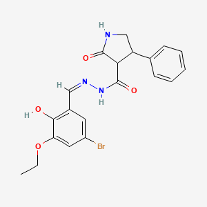 molecular formula C20H20BrN3O4 B3718195 N'~3~-[(Z)-1-(5-BROMO-3-ETHOXY-2-HYDROXYPHENYL)METHYLIDENE]-2-OXO-4-PHENYL-3-PYRROLIDINECARBOHYDRAZIDE 