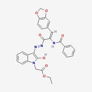molecular formula C29H24N4O7 B3718223 ethyl [(3Z)-3-(2-{(2E)-3-(1,3-benzodioxol-5-yl)-2-[(phenylcarbonyl)amino]prop-2-enoyl}hydrazinylidene)-2-oxo-2,3-dihydro-1H-indol-1-yl]acetate 