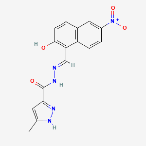 molecular formula C16H13N5O4 B3718248 N-[(E)-(2-hydroxy-6-nitronaphthalen-1-yl)methylideneamino]-5-methyl-1H-pyrazole-3-carboxamide 