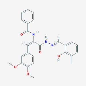molecular formula C26H25N3O5 B3718255 N-[(E)-1-(3,4-dimethoxyphenyl)-3-[(2E)-2-[(2-hydroxy-3-methylphenyl)methylidene]hydrazinyl]-3-oxoprop-1-en-2-yl]benzamide 