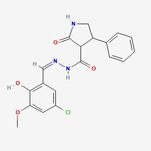 molecular formula C19H18ClN3O4 B3718260 N-[(Z)-(5-chloro-2-hydroxy-3-methoxyphenyl)methylideneamino]-2-oxo-4-phenylpyrrolidine-3-carboxamide 