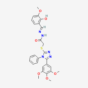 molecular formula C27H27N5O6S B3718276 N'-[(E)-(2-hydroxy-3-methoxyphenyl)methylidene]-2-{[4-phenyl-5-(3,4,5-trimethoxyphenyl)-4H-1,2,4-triazol-3-yl]sulfanyl}acetohydrazide 