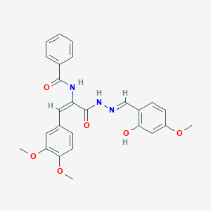 molecular formula C26H25N3O6 B3718298 N-[(E)-1-(3,4-dimethoxyphenyl)-3-[(2E)-2-[(2-hydroxy-4-methoxyphenyl)methylidene]hydrazinyl]-3-oxoprop-1-en-2-yl]benzamide 