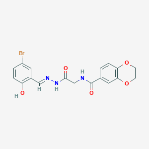 molecular formula C18H16BrN3O5 B3718302 N-({N'-[(E)-(5-Bromo-2-hydroxyphenyl)methylidene]hydrazinecarbonyl}methyl)-2,3-dihydro-1,4-benzodioxine-6-carboxamide 