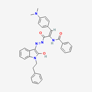 molecular formula C34H31N5O3 B3718309 N-[(E)-1-[4-(dimethylamino)phenyl]-3-[[2-hydroxy-1-(2-phenylethyl)indol-3-yl]diazenyl]-3-oxoprop-1-en-2-yl]benzamide 