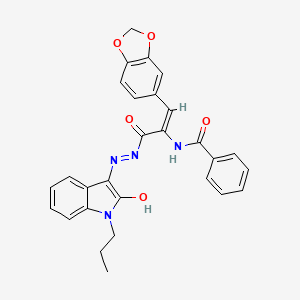 molecular formula C28H24N4O5 B3718352 N-[(E)-1-(1,3-benzodioxol-5-yl)-3-[(2-hydroxy-1-propylindol-3-yl)diazenyl]-3-oxoprop-1-en-2-yl]benzamide 
