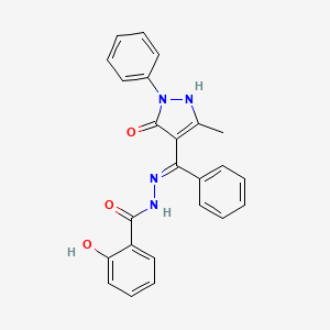 molecular formula C24H20N4O3 B3718374 2-hydroxy-N-[(E)-[(5-methyl-3-oxo-2-phenyl-1H-pyrazol-4-yl)-phenylmethylidene]amino]benzamide 