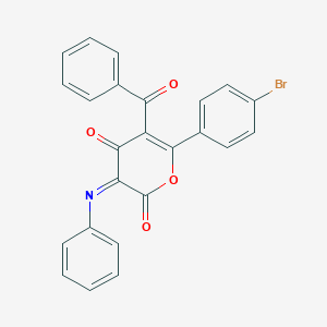 molecular formula C24H14BrNO4 B371860 5-benzoyl-6-(4-bromophenyl)-3-(phenylimino)-2H-pyran-2,4(3H)-dione 