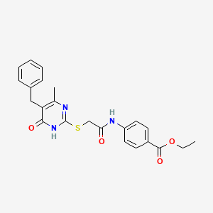 molecular formula C23H23N3O4S B3718713 ETHYL 4-{2-[(5-BENZYL-4-METHYL-6-OXO-1,6-DIHYDROPYRIMIDIN-2-YL)SULFANYL]ACETAMIDO}BENZOATE 