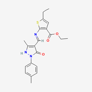molecular formula C21H23N3O3S B3718805 Ethyl 5-ethyl-2-({[(4Z)-3-methyl-1-(4-methylphenyl)-5-oxo-4,5-dihydro-1H-pyrazol-4-ylidene]methyl}amino)thiophene-3-carboxylate 