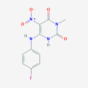 molecular formula C11H9FN4O4 B371936 6-(4-fluoroanilino)-5-nitro-3-methyl-2,4(1H,3H)-pyrimidinedione 