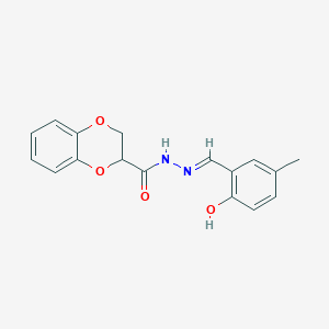 molecular formula C17H16N2O4 B3719405 N-[(E)-(2-hydroxy-5-methylphenyl)methylideneamino]-2,3-dihydro-1,4-benzodioxine-3-carboxamide 