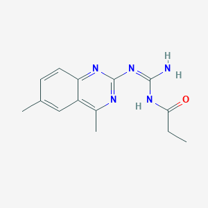 molecular formula C14H17N5O B3719451 N-{(E)-amino[(4,6-dimethylquinazolin-2-yl)amino]methylidene}propanamide 