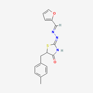 molecular formula C16H15N3O2S B3719472 (2Z)-2-[(E)-furan-2-ylmethylidenehydrazinylidene]-5-[(4-methylphenyl)methyl]-1,3-thiazolidin-4-one 