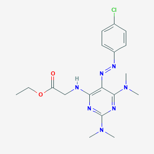 molecular formula C18H24ClN7O2 B371948 Ethyl {[5-[(4-chlorophenyl)diazenyl]-2,6-bis(dimethylamino)-4-pyrimidinyl]amino}acetate 