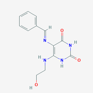 molecular formula C13H14N4O3 B371950 5-(benzylideneamino)-6-[(2-hydroxyethyl)amino]-2,4(1H,3H)-pyrimidinedione 