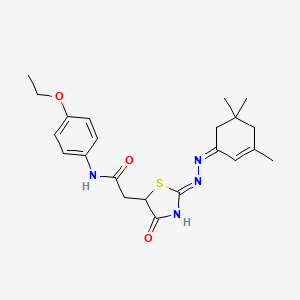molecular formula C22H28N4O3S B3719663 N-(4-ethoxyphenyl)-2-[(2Z)-4-oxo-2-[(Z)-(3,5,5-trimethylcyclohex-2-en-1-ylidene)hydrazinylidene]-1,3-thiazolidin-5-yl]acetamide 