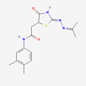 molecular formula C16H20N4O2S B3719685 N-(3,4-dimethylphenyl)-2-[(2Z)-4-oxo-2-(propan-2-ylidenehydrazinylidene)-1,3-thiazolidin-5-yl]acetamide 