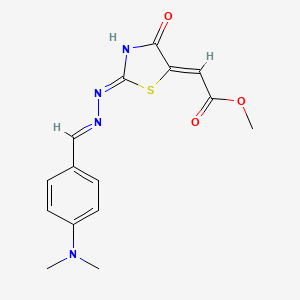 molecular formula C15H16N4O3S B3719724 METHYL 2-[(5Z)-2-[(2E)-2-{[4-(DIMETHYLAMINO)PHENYL]METHYLIDENE}HYDRAZIN-1-YL]-4-OXO-4,5-DIHYDRO-1,3-THIAZOL-5-YLIDENE]ACETATE 
