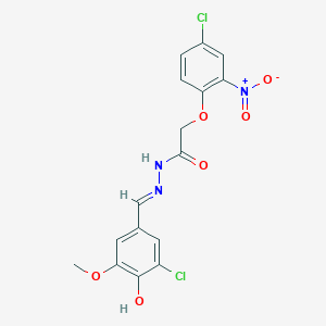 molecular formula C16H13Cl2N3O6 B3719750 N-[(E)-(3-chloro-4-hydroxy-5-methoxyphenyl)methylideneamino]-2-(4-chloro-2-nitrophenoxy)acetamide 
