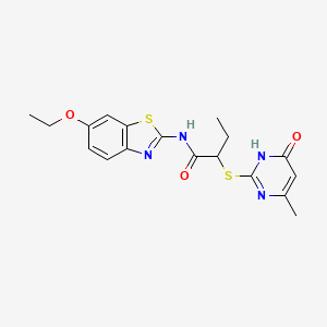 molecular formula C18H20N4O3S2 B3719873 N-(6-ethoxy-1,3-benzothiazol-2-yl)-2-[(4-methyl-6-oxo-1,6-dihydropyrimidin-2-yl)sulfanyl]butanamide 