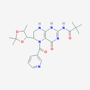 molecular formula C23H30N6O5 B372010 2,2-dimethyl-N-[4-oxo-5-(pyridine-3-carbonyl)-6-(2,2,5-trimethyl-1,3-dioxolan-4-yl)-1,6,7,8-tetrahydropteridin-2-yl]propanamide 