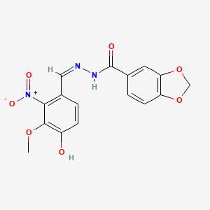 molecular formula C16H13N3O7 B3720199 N'-[(Z)-(4-hydroxy-3-methoxy-2-nitrophenyl)methylidene]-1,3-benzodioxole-5-carbohydrazide 