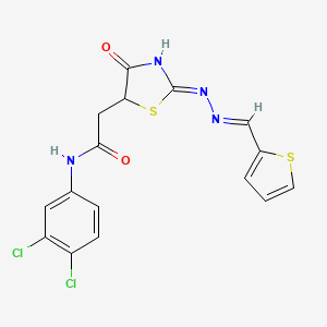 molecular formula C16H12Cl2N4O2S2 B3720352 N-(3,4-dichlorophenyl)-2-[(2Z)-4-oxo-2-[(E)-thiophen-2-ylmethylidenehydrazinylidene]-1,3-thiazolidin-5-yl]acetamide 
