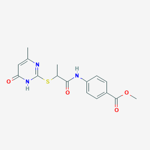 molecular formula C16H17N3O4S B3720540 Methyl 4-({2-[(4-methyl-6-oxo-1,6-dihydropyrimidin-2-yl)sulfanyl]propanoyl}amino)benzoate 