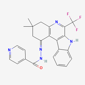 molecular formula C24H20F3N5O B3721011 N-[(Z)-[3,3-dimethyl-6-(trifluoromethyl)-4,7-dihydro-2H-indolo[2,3-c]quinolin-1-ylidene]amino]pyridine-4-carboxamide 