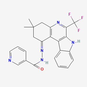 molecular formula C24H20F3N5O B3721024 N-[(Z)-[3,3-dimethyl-6-(trifluoromethyl)-4,7-dihydro-2H-indolo[2,3-c]quinolin-1-ylidene]amino]pyridine-3-carboxamide 