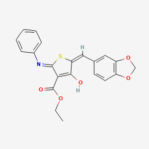 molecular formula C21H17NO5S B3721034 ethyl (5E)-5-(1,3-benzodioxol-5-ylmethylidene)-4-oxo-2-(phenylamino)-4,5-dihydrothiophene-3-carboxylate 